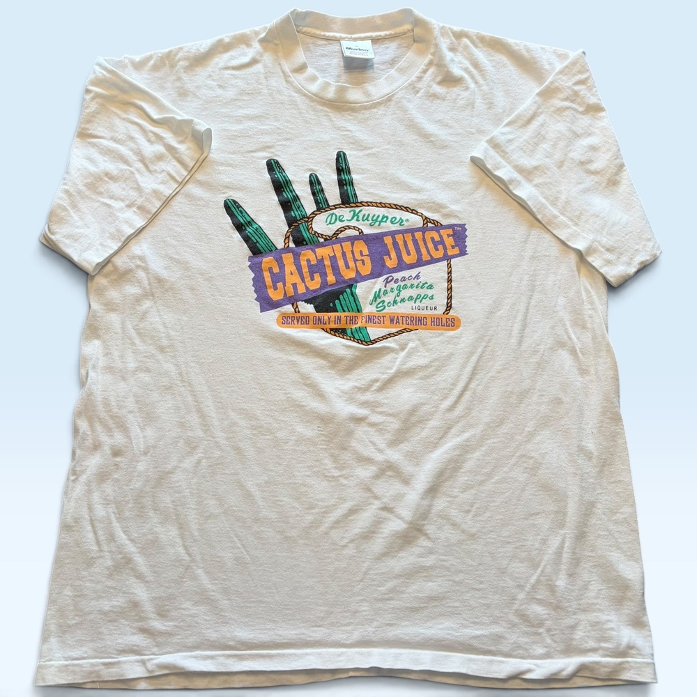 Vintage De Kuyper Cactus Juice Shirt Mens XL White Murina Alcohol Tee T-Shirt
